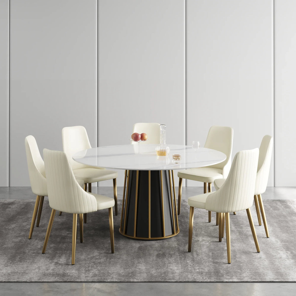 Marbella Sintered Stone Dining Table | 59" White Gloss Round With Metal Base
