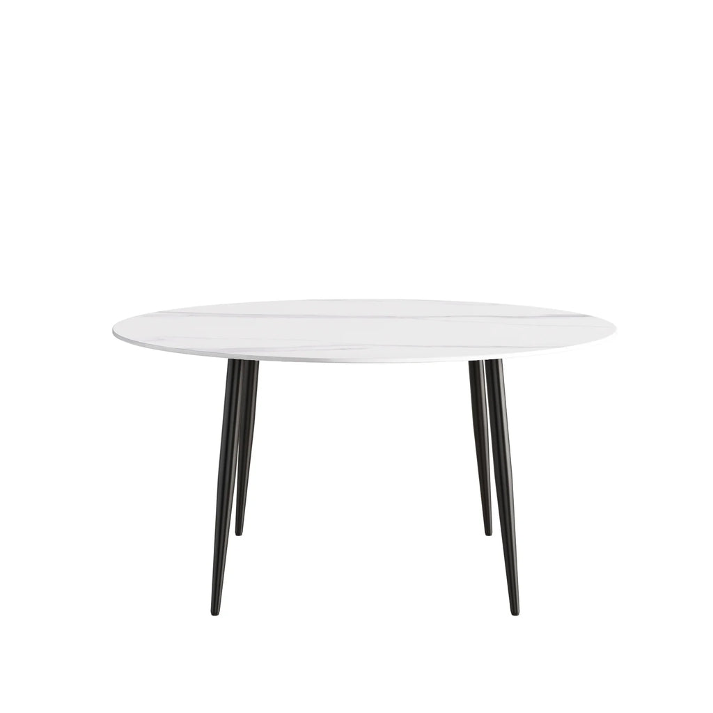Marbella Sintered Stone Dining Table | 59" White Gloss Round With Metal Base