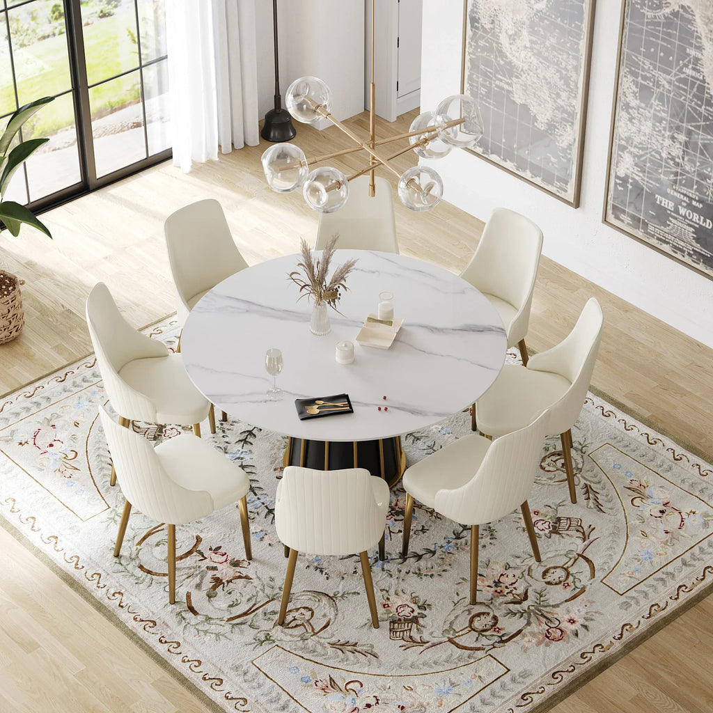 Marbella Sintered Stone Dining Table | 59" White Gloss Round With Metal Base