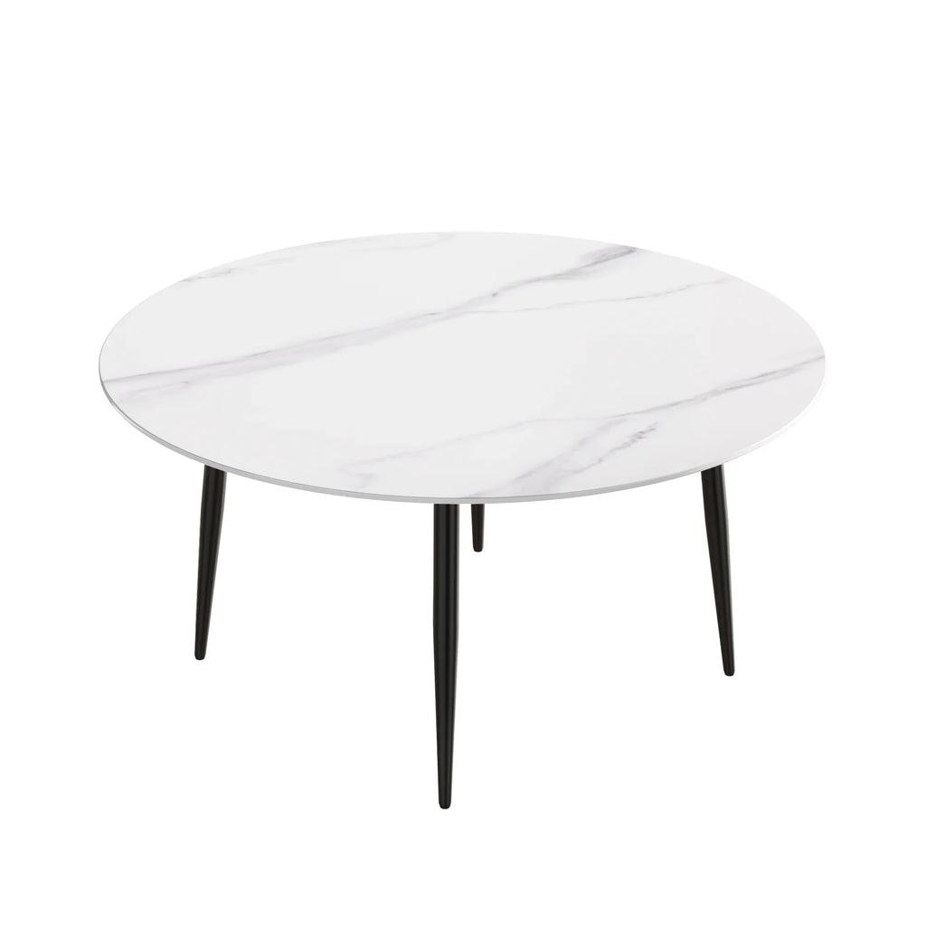 Marbella Sintered Stone Dining Table | 59" White Gloss Round With Metal Base