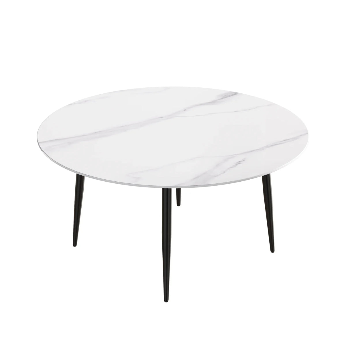 Marbella Sintered Stone Dining Table | 59" White Gloss Round With Metal Base