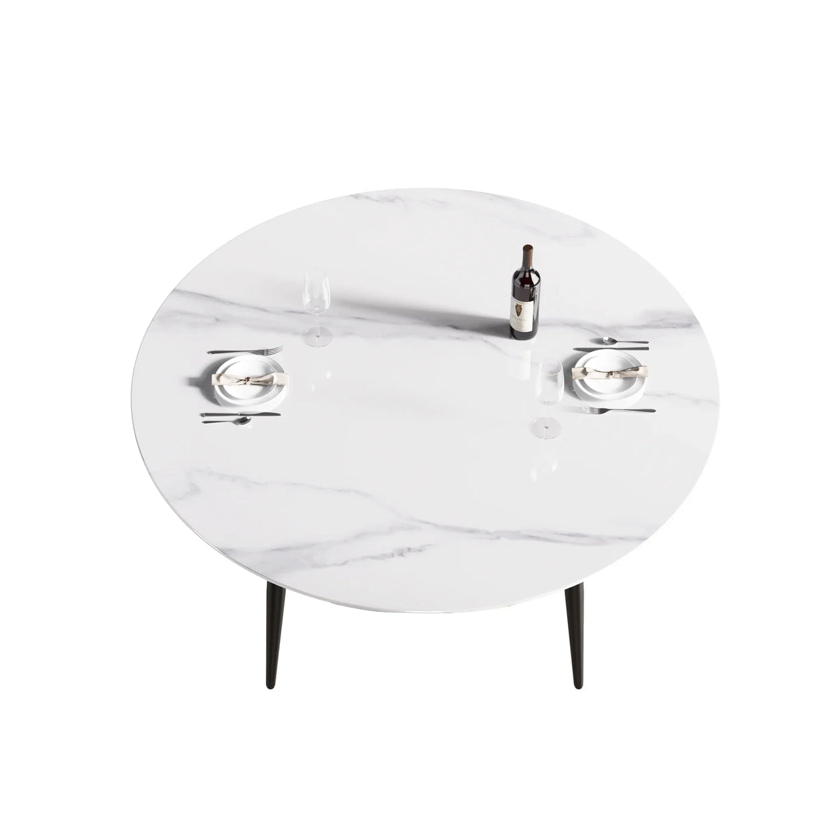 Marbella Sintered Stone Dining Table | 59" White Gloss Round With Metal Base