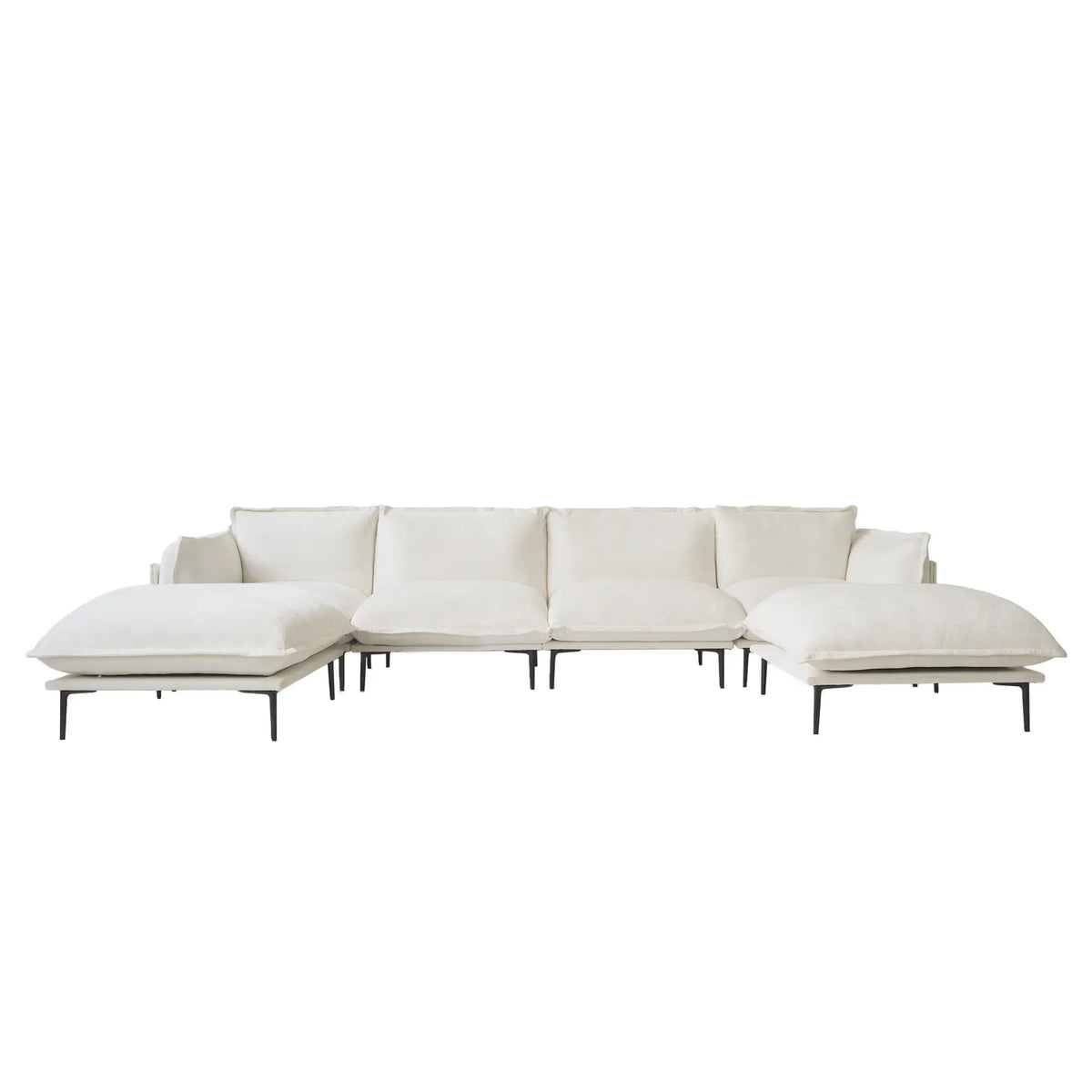 Deluxe Cloud 4-Seater Beige Modular U-Shaped Sectional | 6-Piece (includes 2 Ottomans), Velvet Fabric, Large Space