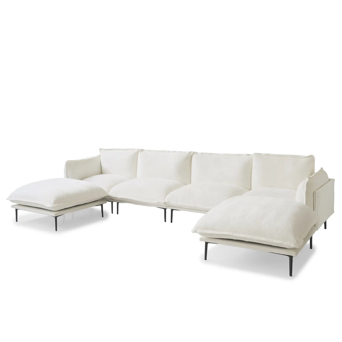 Deluxe Cloud 4-Seater Beige Modular U-Shaped Sectional | 6-Piece (includes 2 Ottomans), Velvet Fabric, Large Space