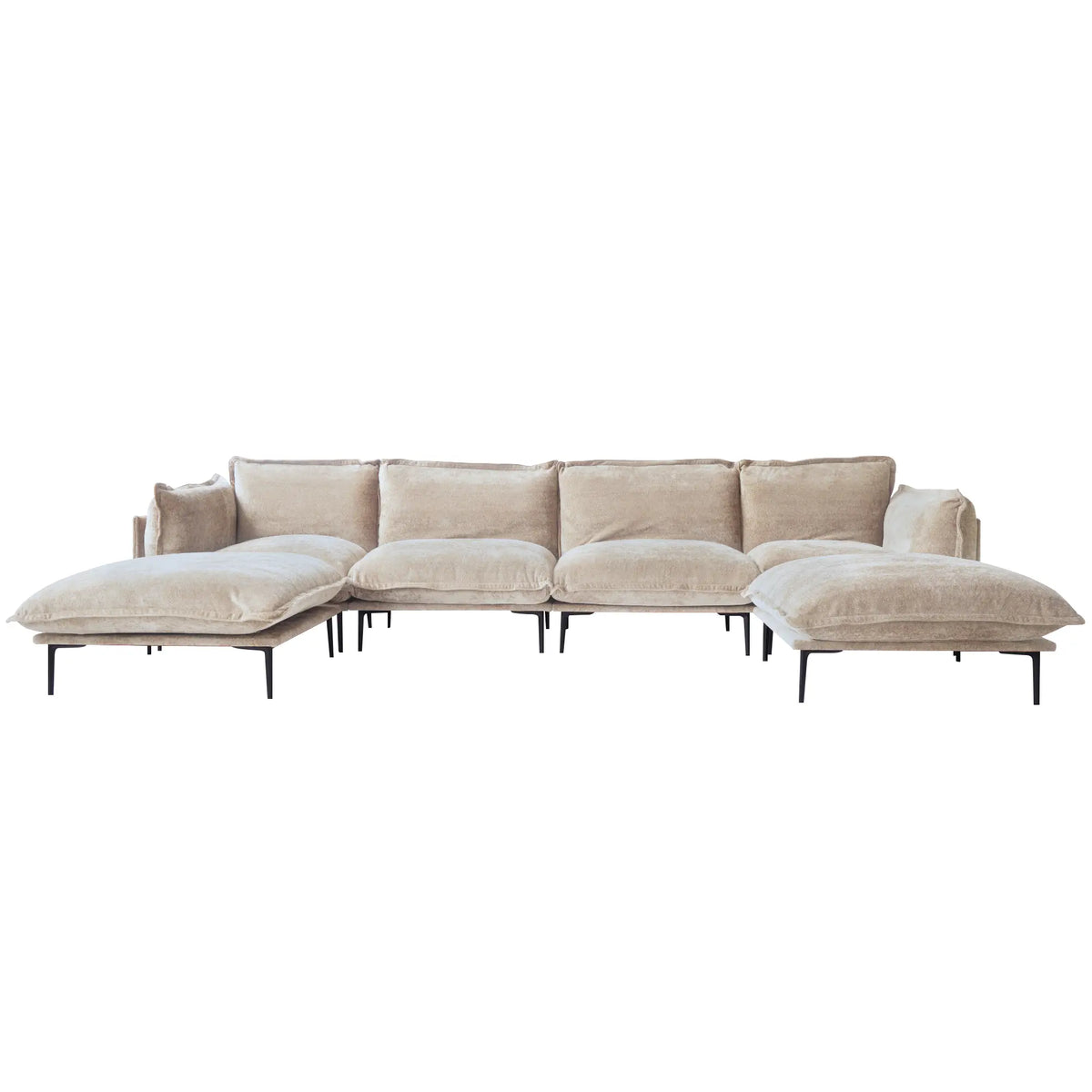 Deluxe Cloud 4-Seater Brown Modular U-Shaped Sectional | 6-Piece (includes 2 Ottomans), Velvet Fabric, Spacious Design