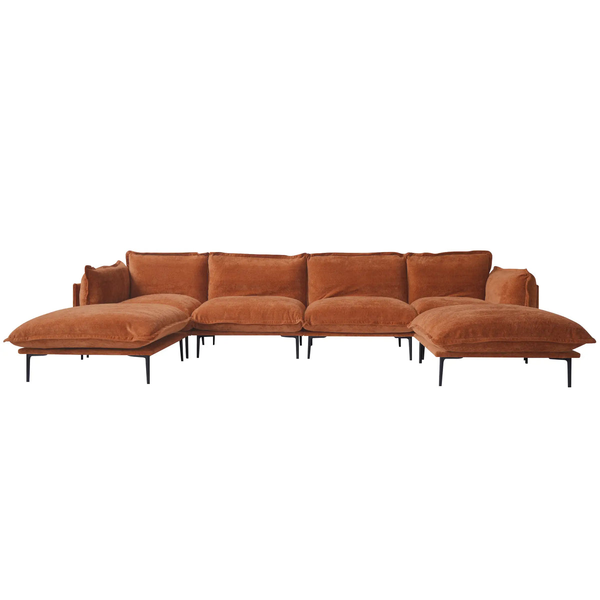 Deluxe Cloud 4-Seater Orange Modular U-Shaped Sectional | 6-Piece (includes 2 Ottomans), Velvet Fabric, Roomy Layout