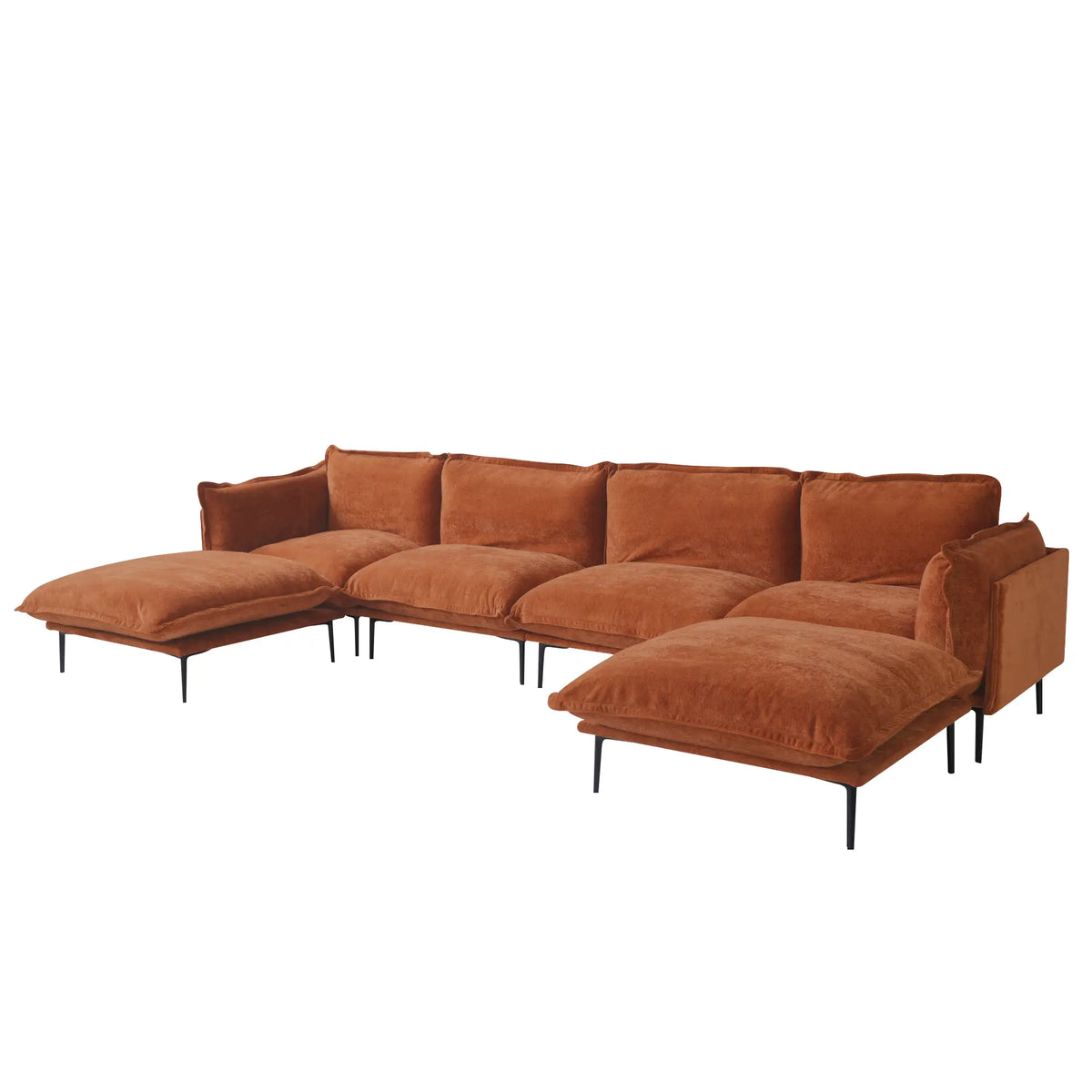 Deluxe Cloud 4-Seater Orange Modular U-Shaped Sectional | 6-Piece (includes 2 Ottomans), Velvet Fabric, Roomy Layout