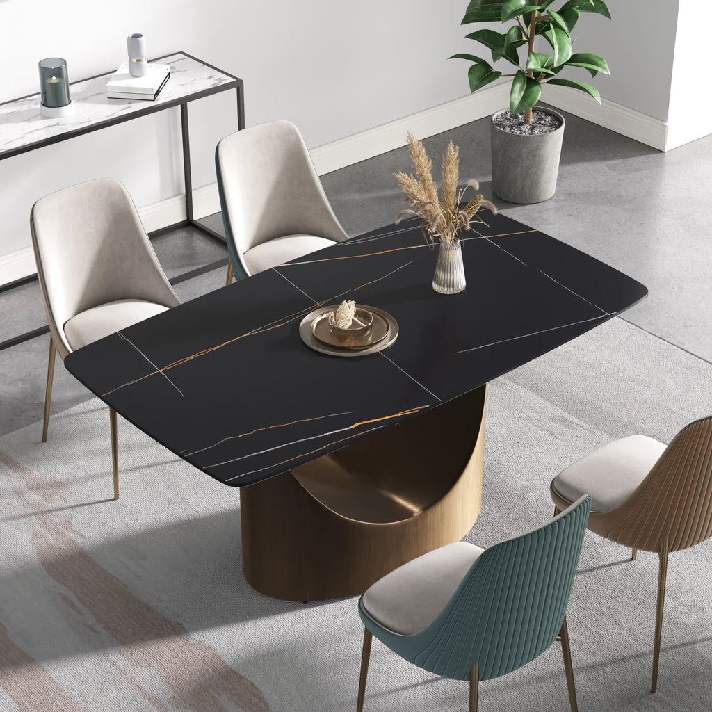 Marbella Sintered Stone Dining Table | 63" Matte Black Rectangular With Curved Edge
