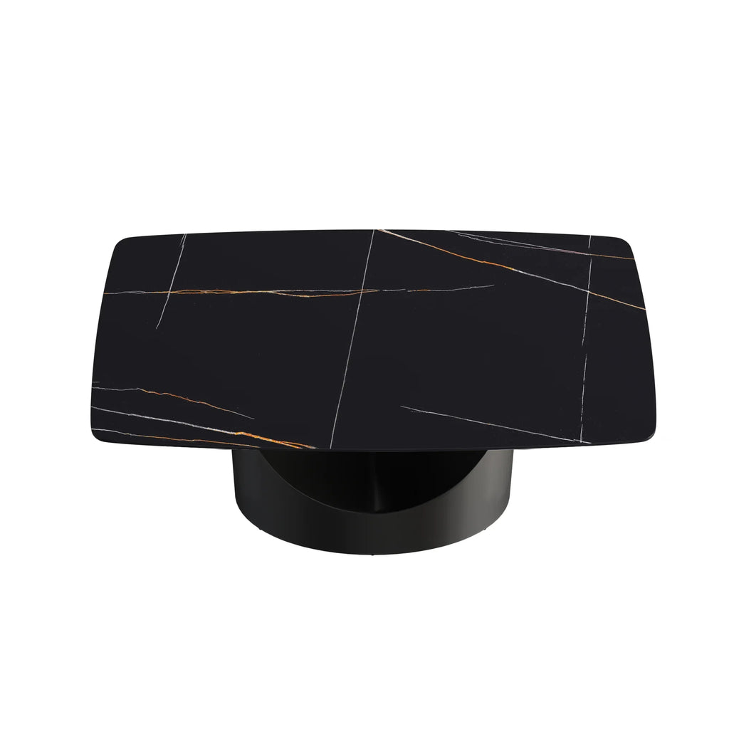 Marbella Sintered Stone Dining Table | 63" Matte Black Rectangular With Curved Edge