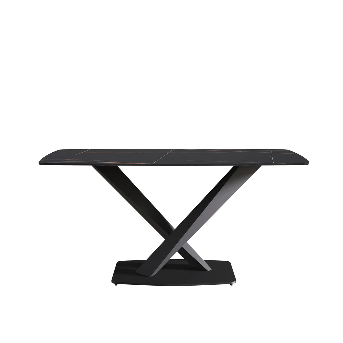 Marbella Sintered Stone Dining Table | 63" Matte Black Rectangular With Curved Edge