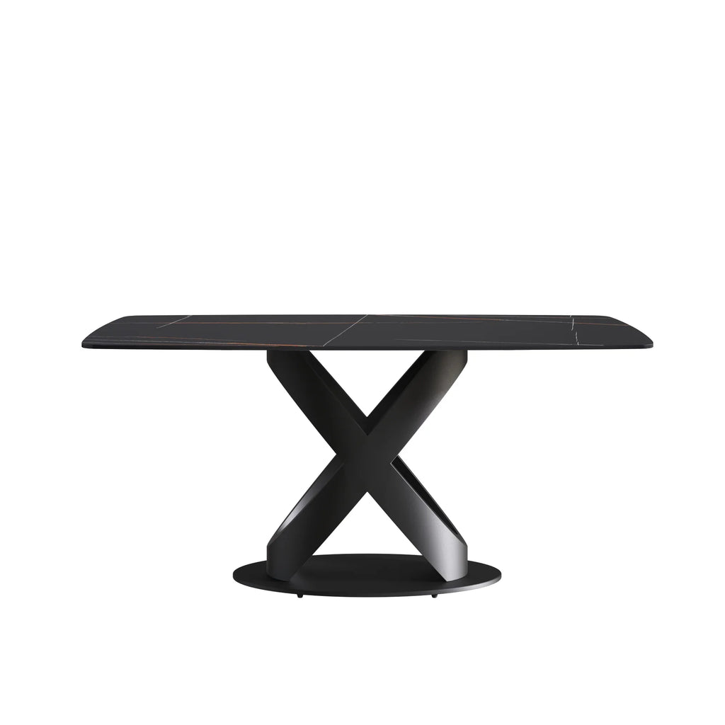 Marbella Sintered Stone Dining Table | 63" Matte Black Rectangular With Curved Edge