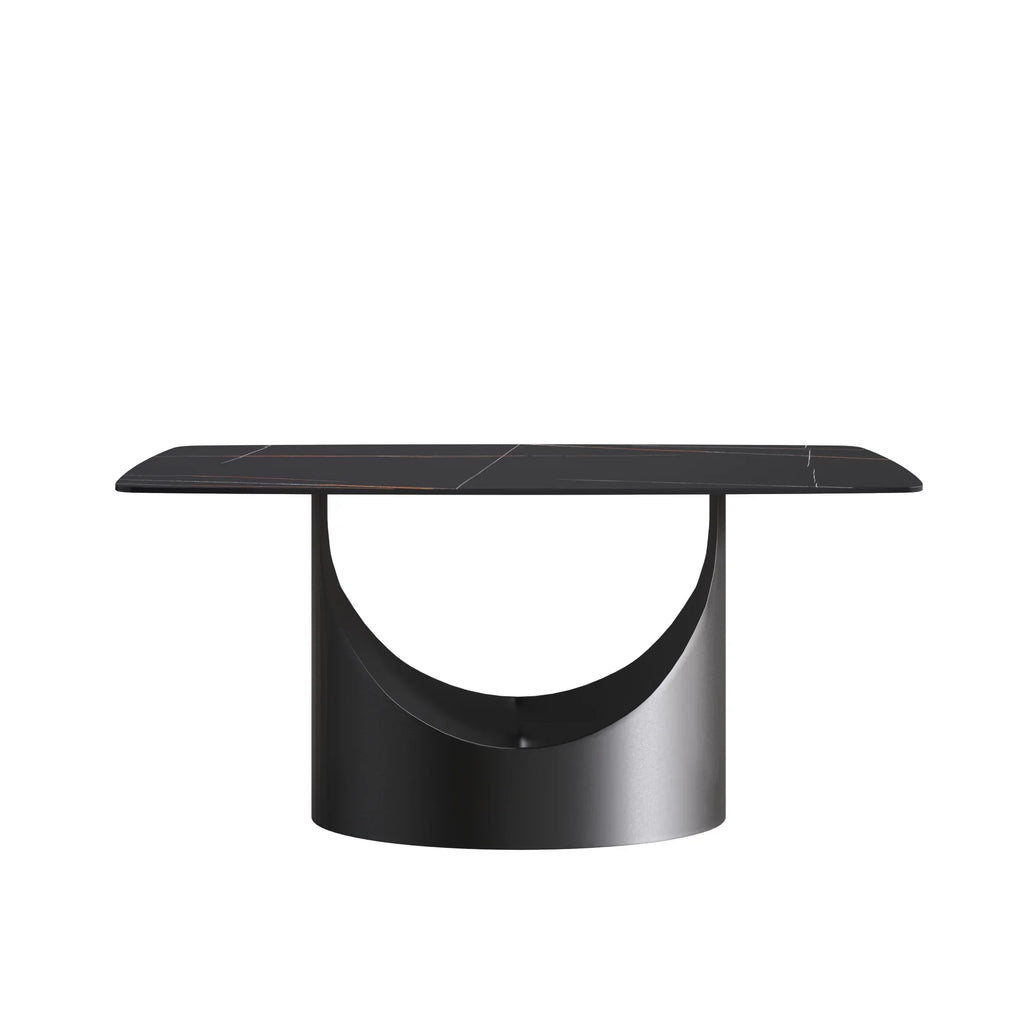 Marbella Sintered Stone Dining Table | 63" Matte Black Rectangular With Curved Edge