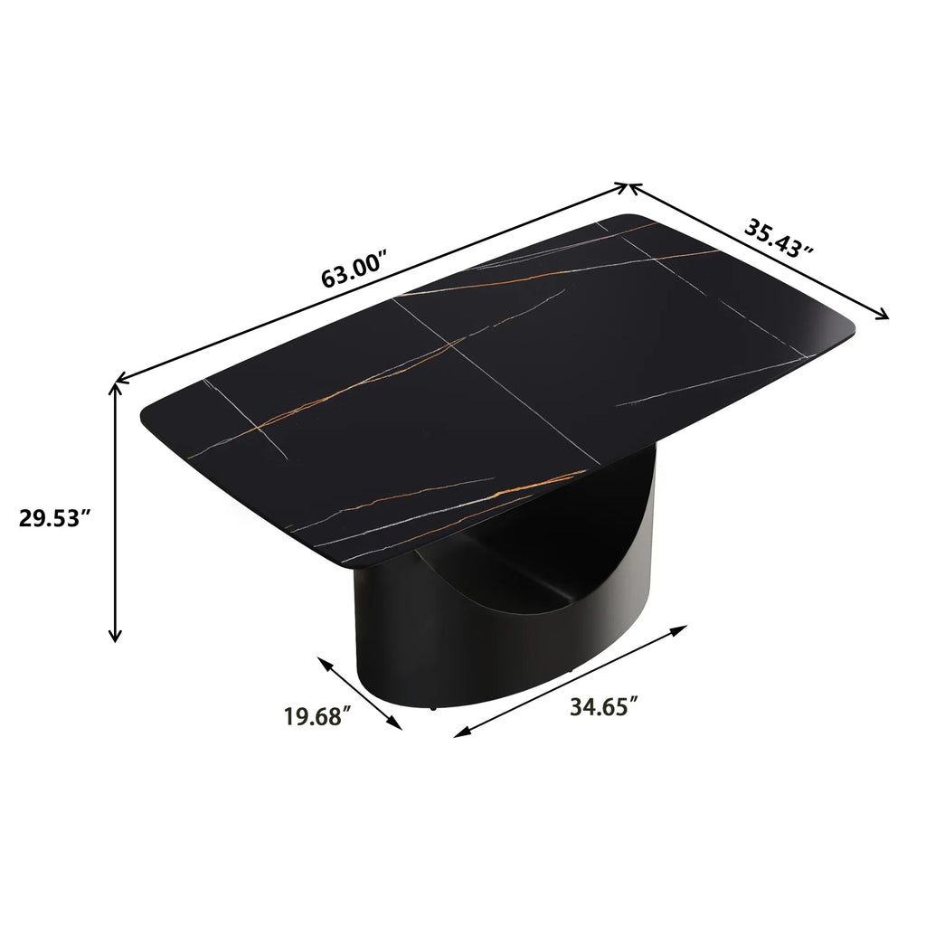 Marbella Sintered Stone Dining Table | 63" Matte Black Rectangular With Curved Edge