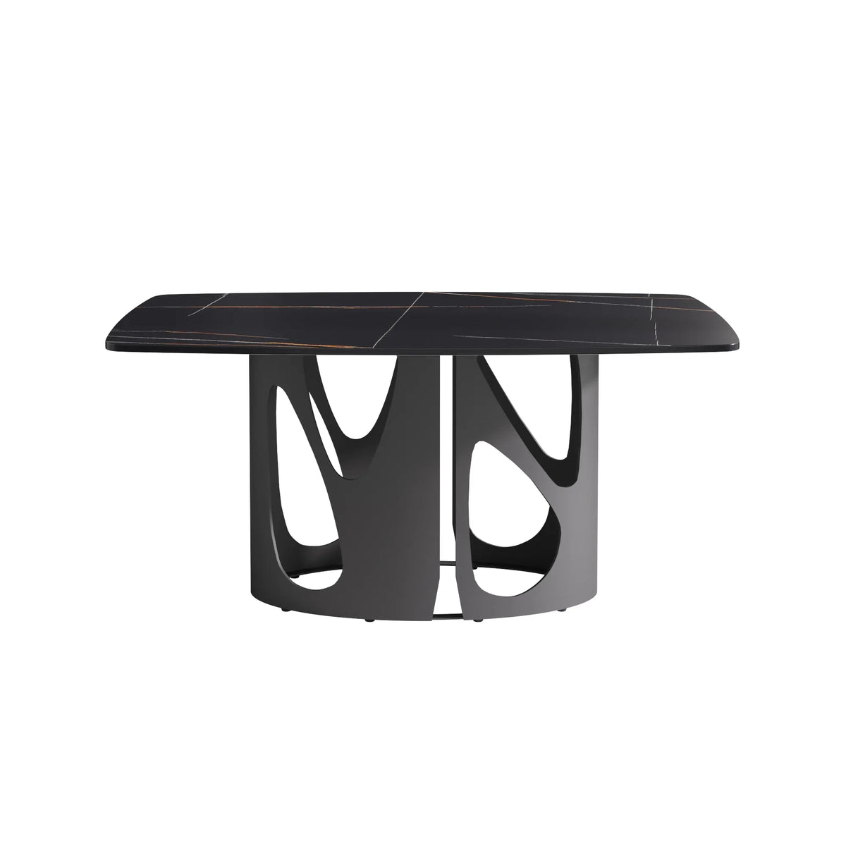 Marbella Sintered Stone Dining Table | 63" Matte Black Rectangular With Curved Edge