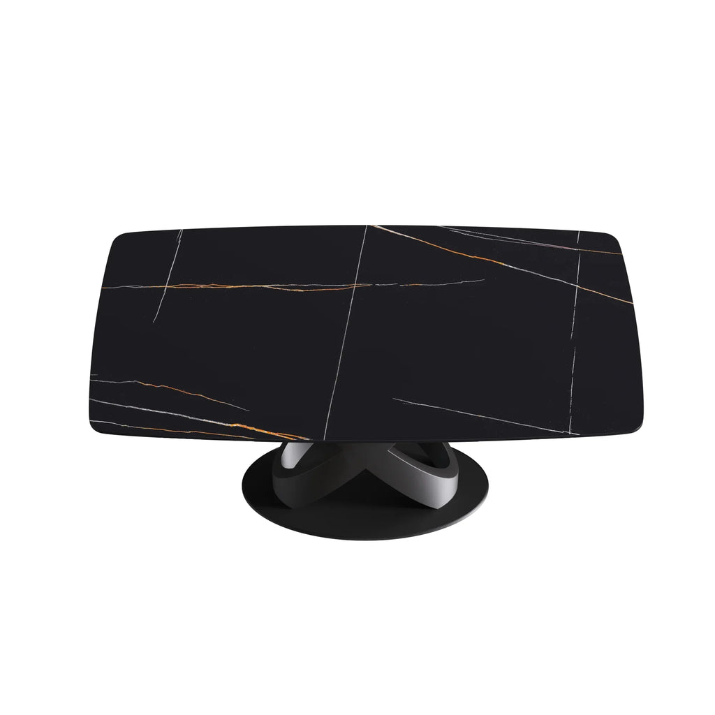 Marbella Sintered Stone Dining Table | 63" Matte Black Rectangular With Curved Edge