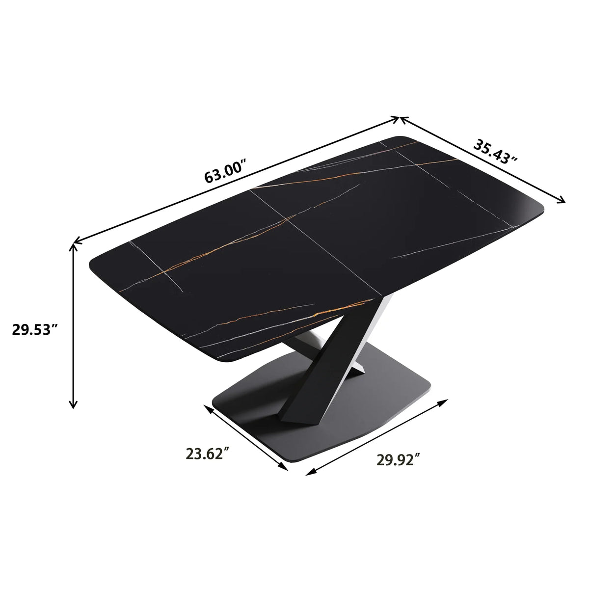 Marbella Sintered Stone Dining Table | 63" Matte Black Rectangular With Curved Edge