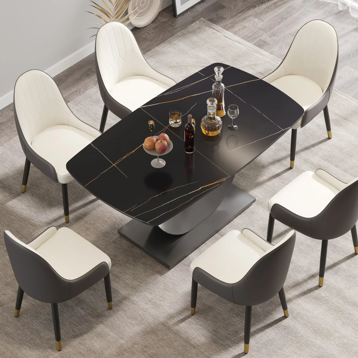 Marbella Sintered Stone Dining Table | 63" Matte Black Rectangular With Curved Edge