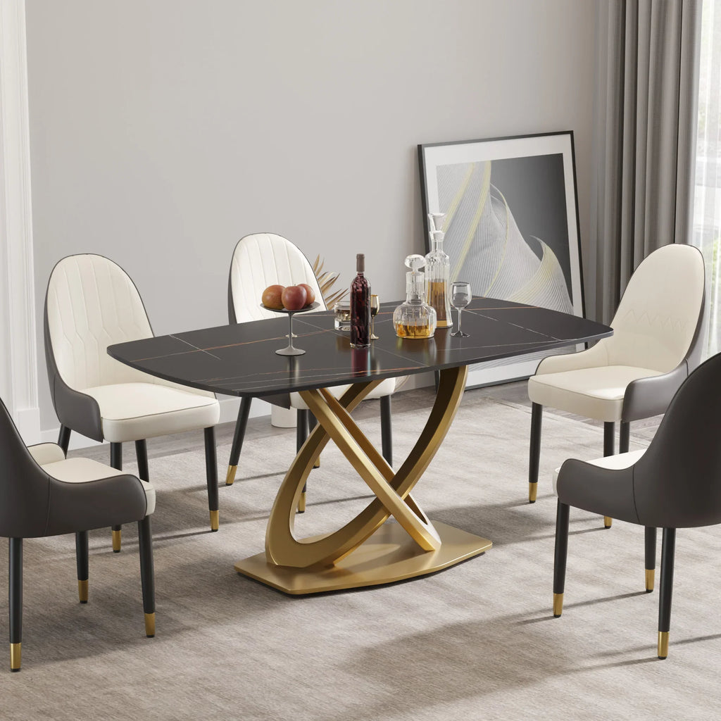 Marbella Sintered Stone Dining Table | 63" Matte Black Rectangular With Curved Edge