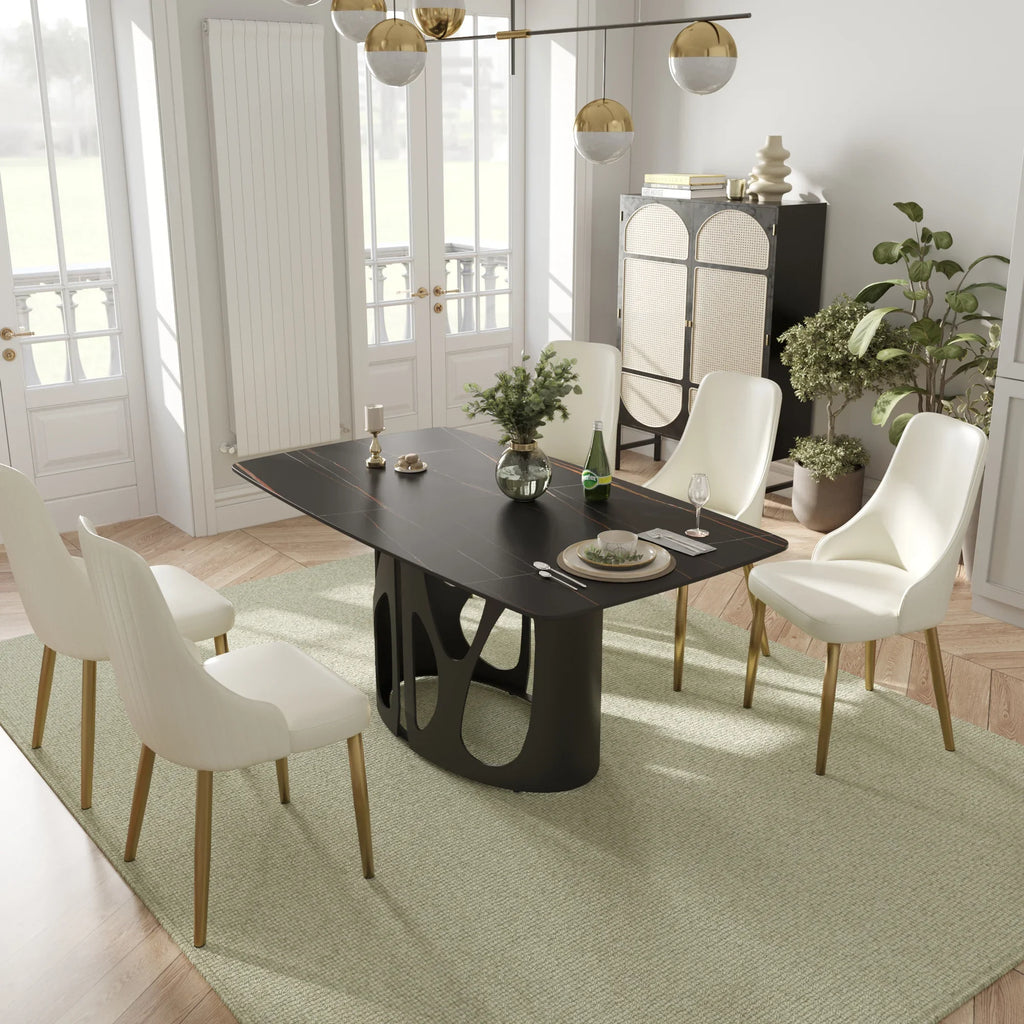 Marbella Sintered Stone Dining Table | 63" Matte Black Rectangular With Curved Edge