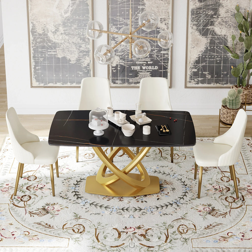 Marbella Sintered Stone Dining Table | 63" Matte Black Rectangular With Curved Edge