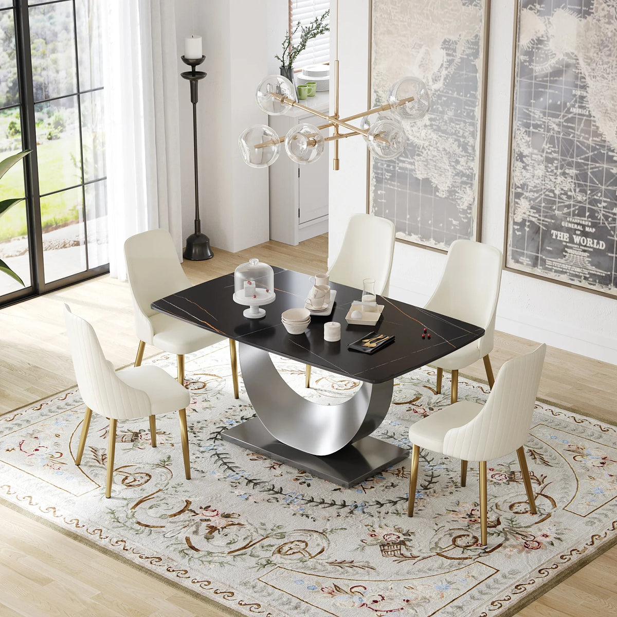 Marbella Sintered Stone Dining Table | 63" Matte Black Rectangular With Curved Edge