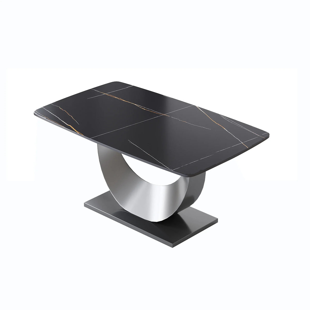 Marbella Sintered Stone Dining Table | 63" Matte Black Rectangular With Curved Edge