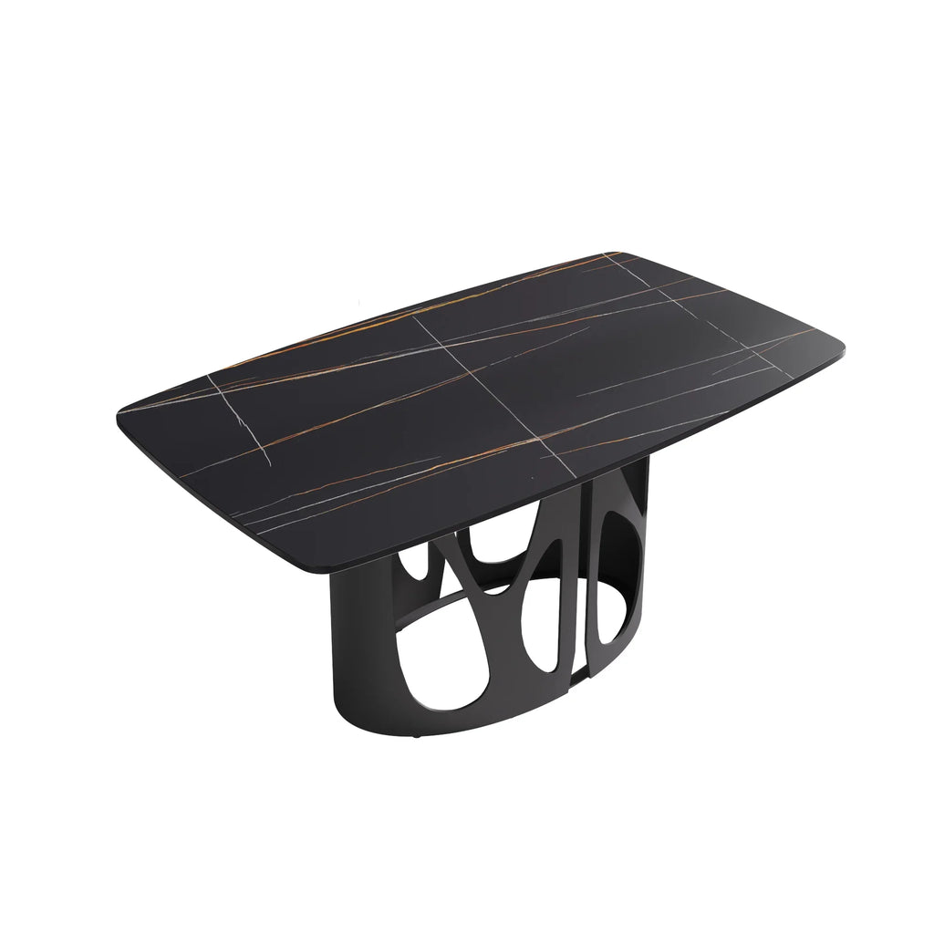 Marbella Sintered Stone Dining Table | 63" Matte Black Rectangular With Curved Edge