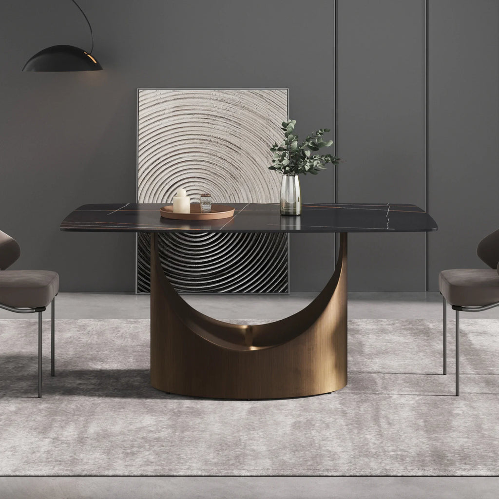 Marbella Sintered Stone Dining Table | 63" Matte Black Rectangular With Curved Edge