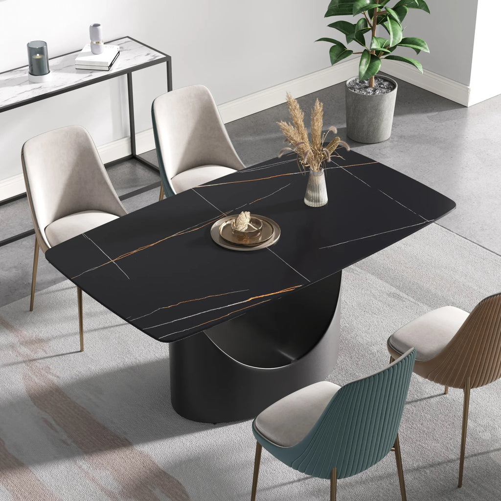 Marbella Sintered Stone Dining Table | 63" Matte Black Rectangular With Curved Edge
