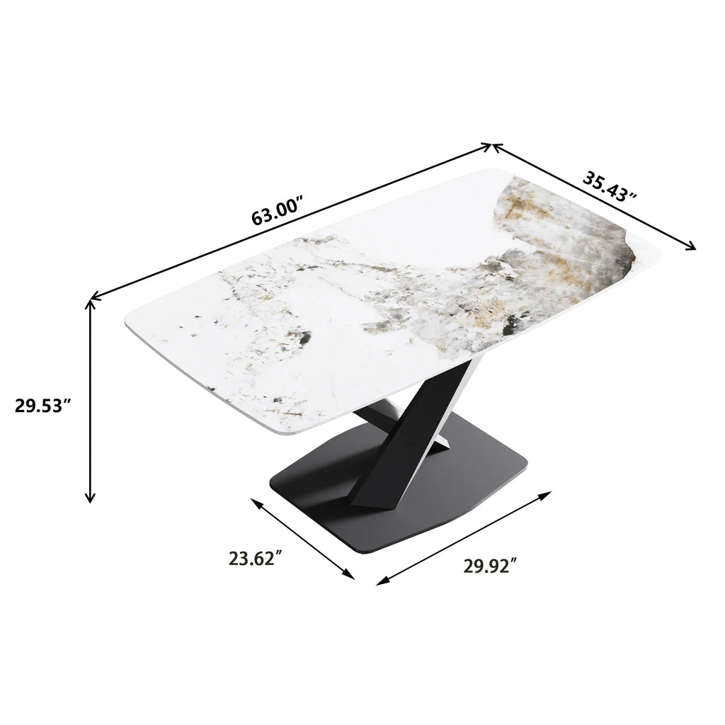 Marbella Sintered Stone Dining Table | 63" Pandora Rectangular With Curved Edge