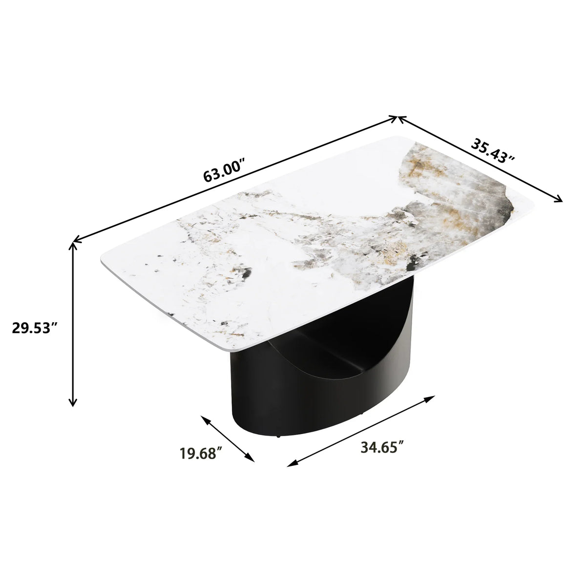 Marbella Sintered Stone Dining Table | 63" Pandora Rectangular With Curved Edge