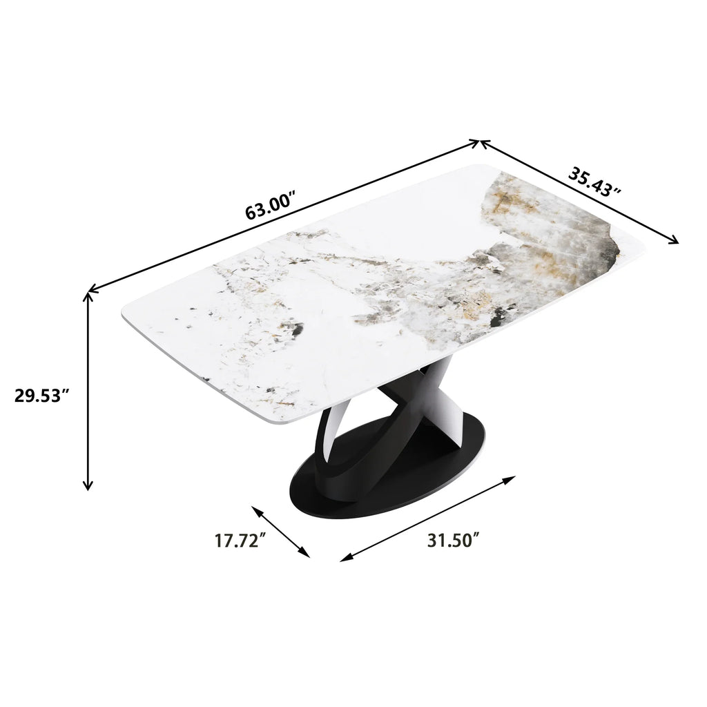 Marbella Sintered Stone Dining Table | 63" Pandora Rectangular With Curved Edge