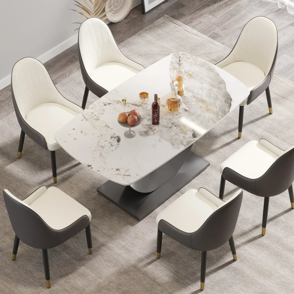 Marbella Sintered Stone Dining Table | 63" Pandora Rectangular With Curved Edge