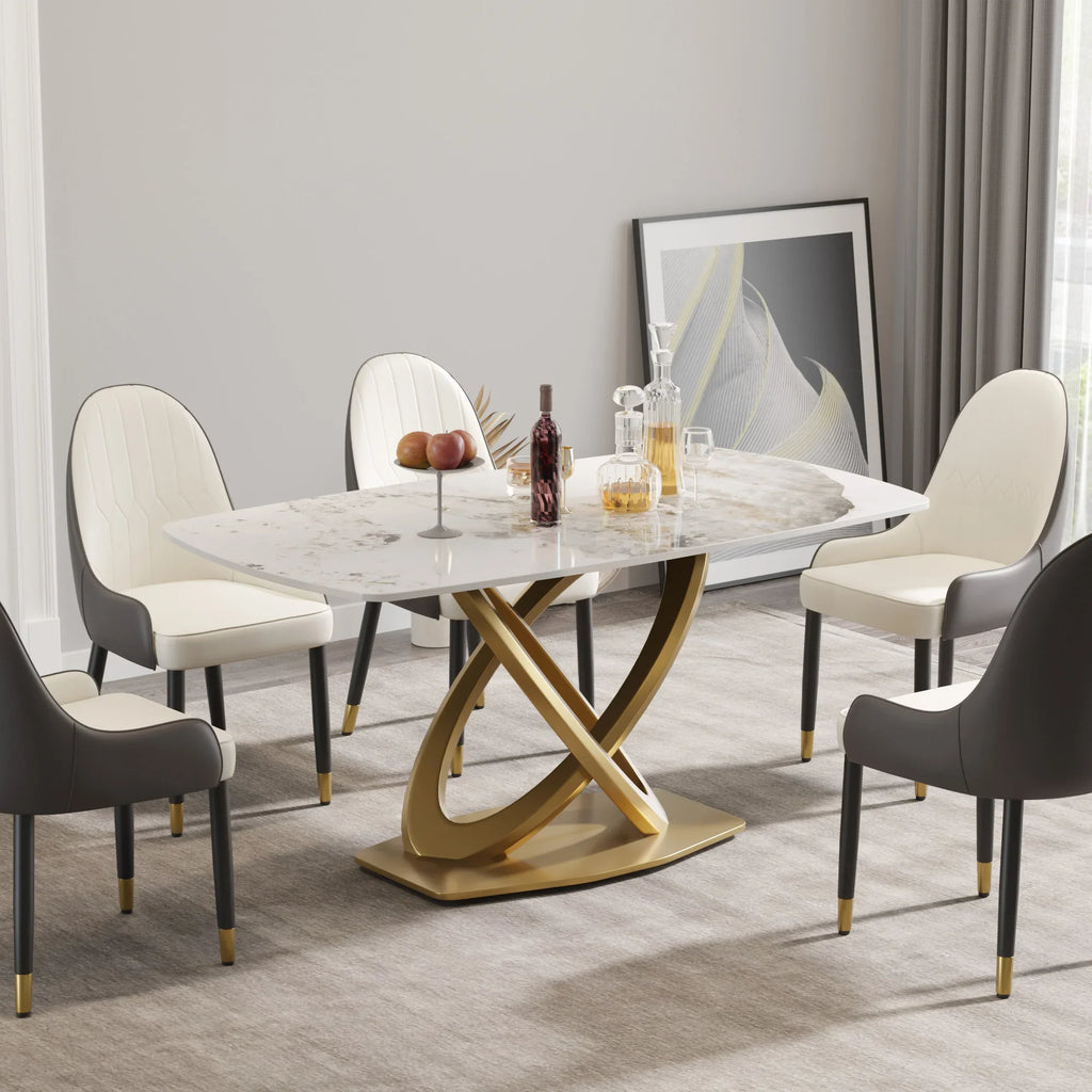 Marbella Sintered Stone Dining Table | 63" Pandora Rectangular With Curved Edge