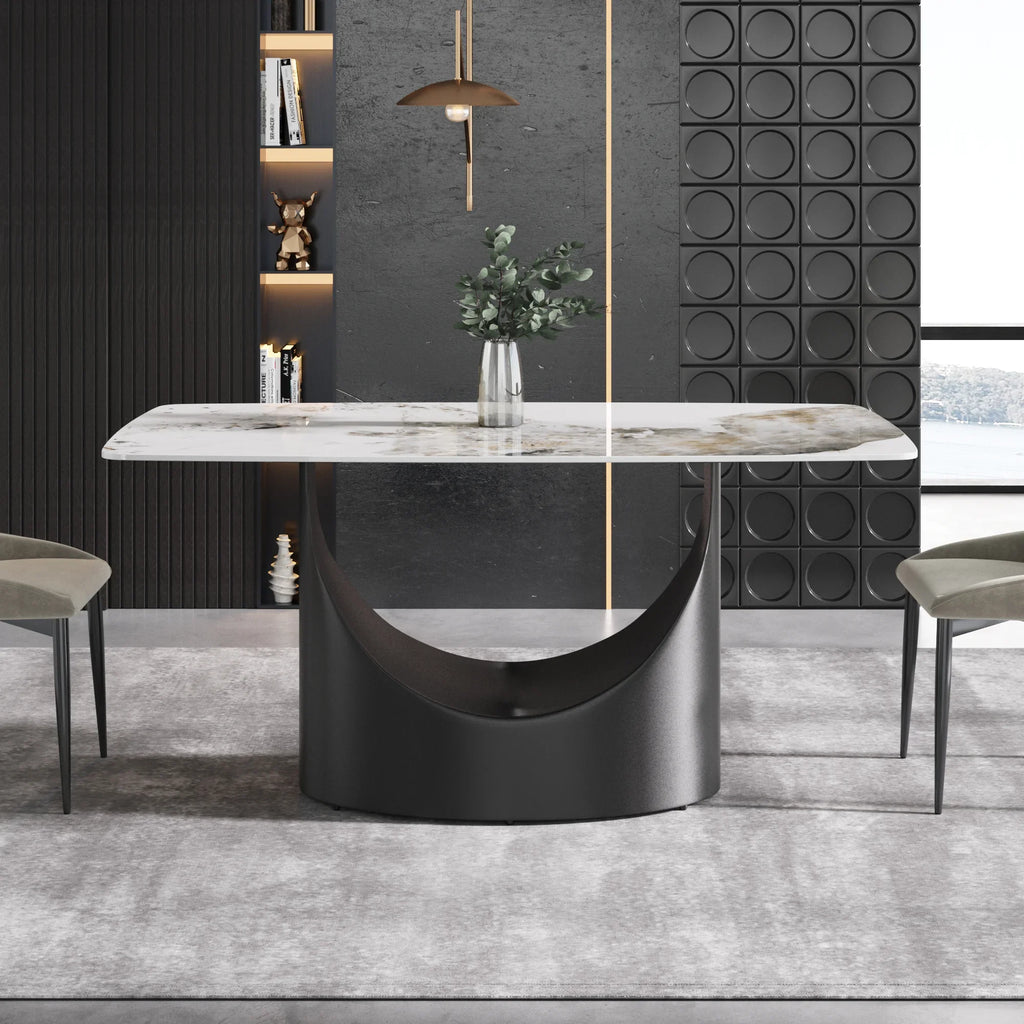 Marbella Sintered Stone Dining Table | 63" Pandora Rectangular With Curved Edge