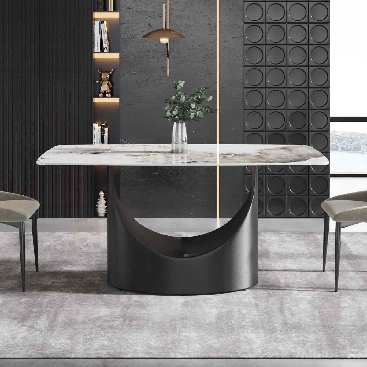 Marbella Sintered Stone Dining Table | 63" Pandora Rectangular With Curved Edge