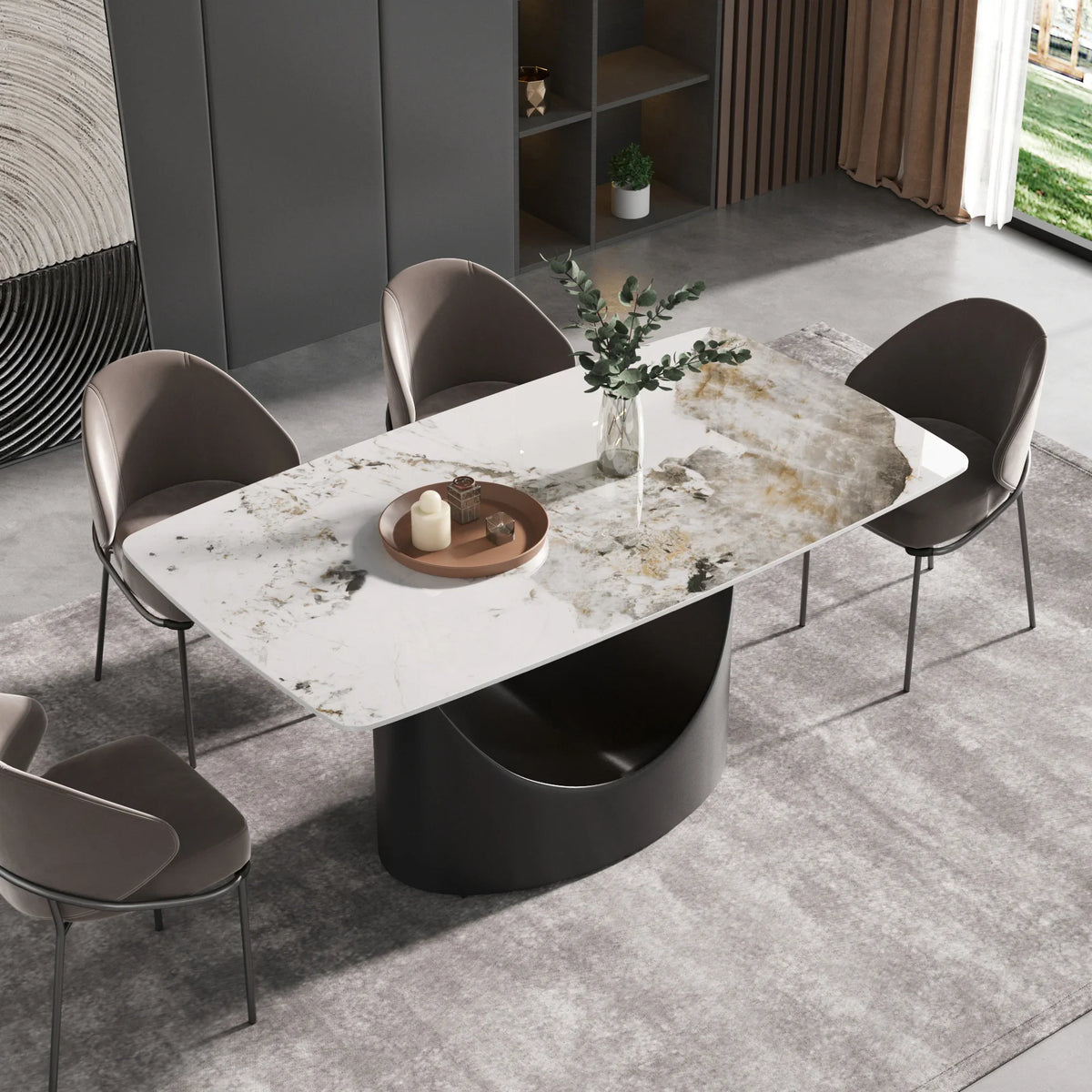 Marbella Sintered Stone Dining Table | 63" Pandora Rectangular With Curved Edge