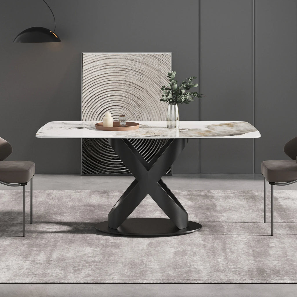 Marbella Sintered Stone Dining Table | 63" Pandora Rectangular With Curved Edge