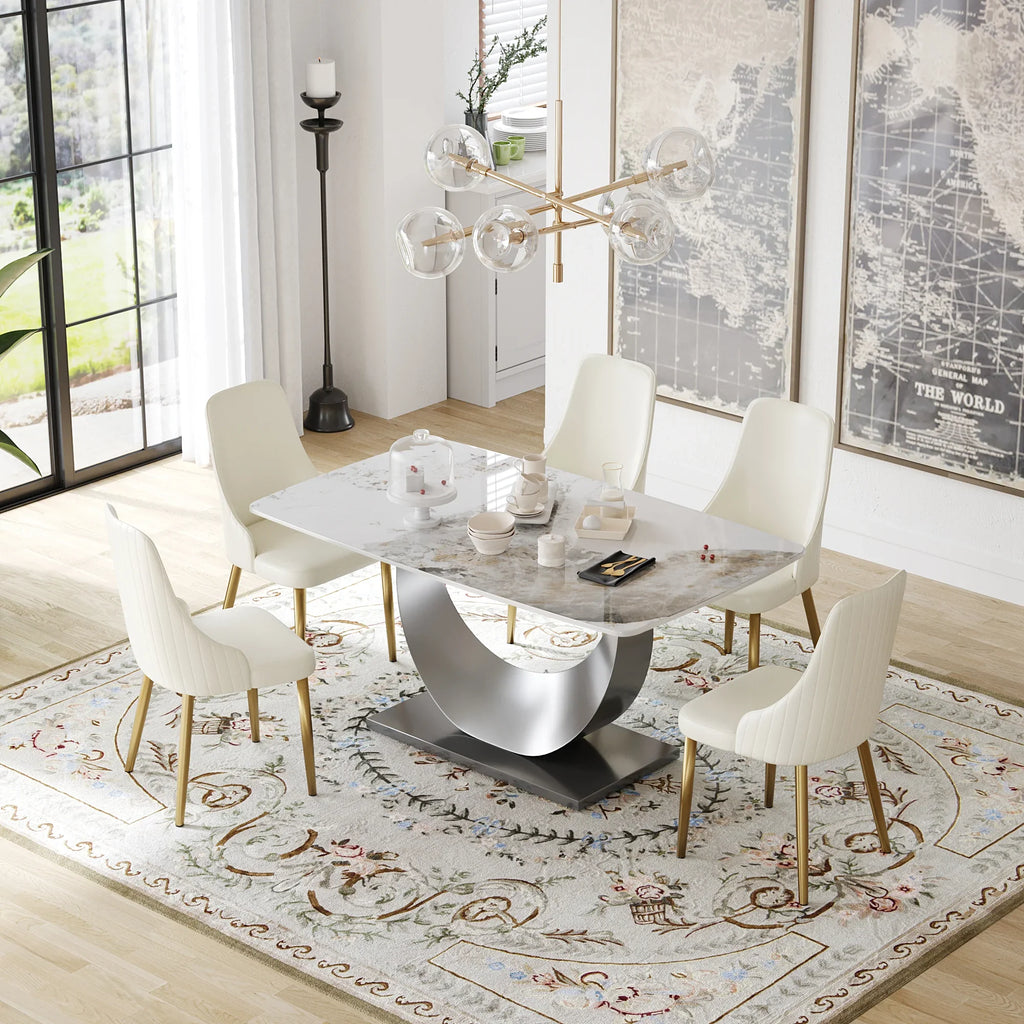 Marbella Sintered Stone Dining Table | 63" Pandora Rectangular With Curved Edge