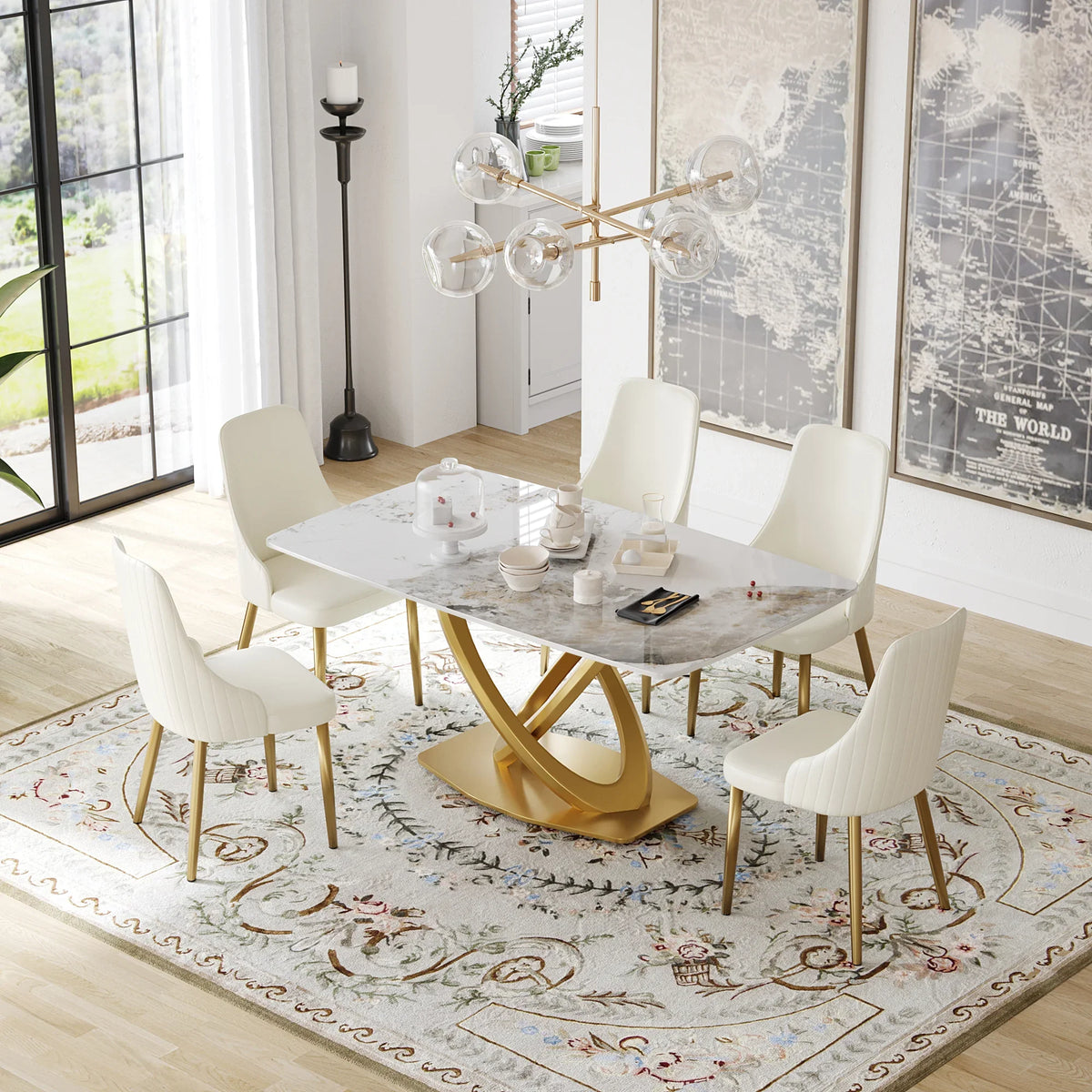Marbella Sintered Stone Dining Table | 63" Pandora Rectangular With Curved Edge
