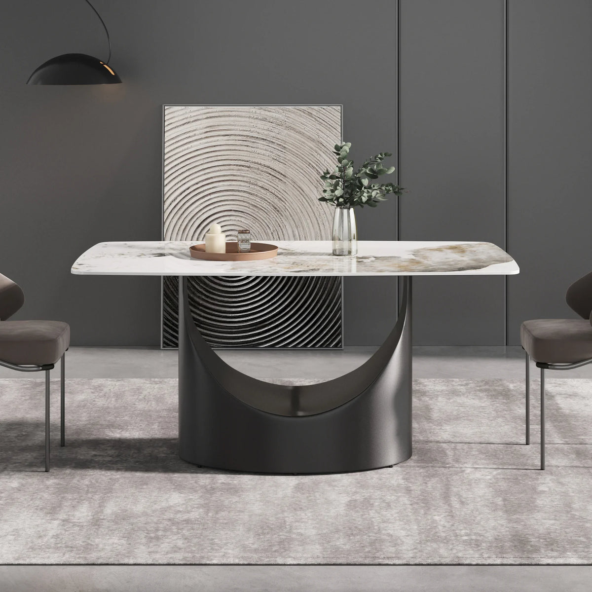 Marbella Sintered Stone Dining Table | 63" Pandora Rectangular With Curved Edge