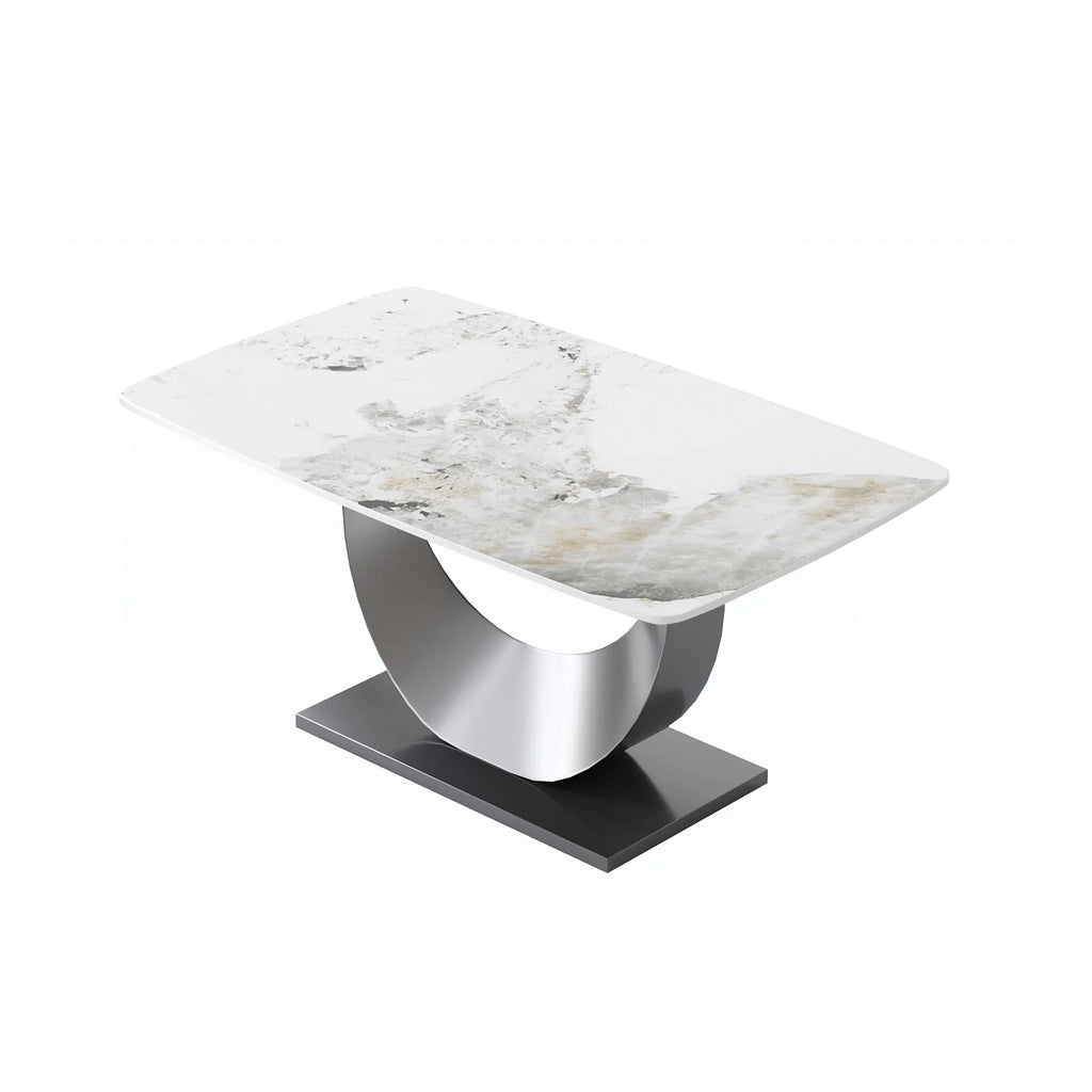Marbella Sintered Stone Dining Table | 63" Pandora Rectangular With Curved Edge