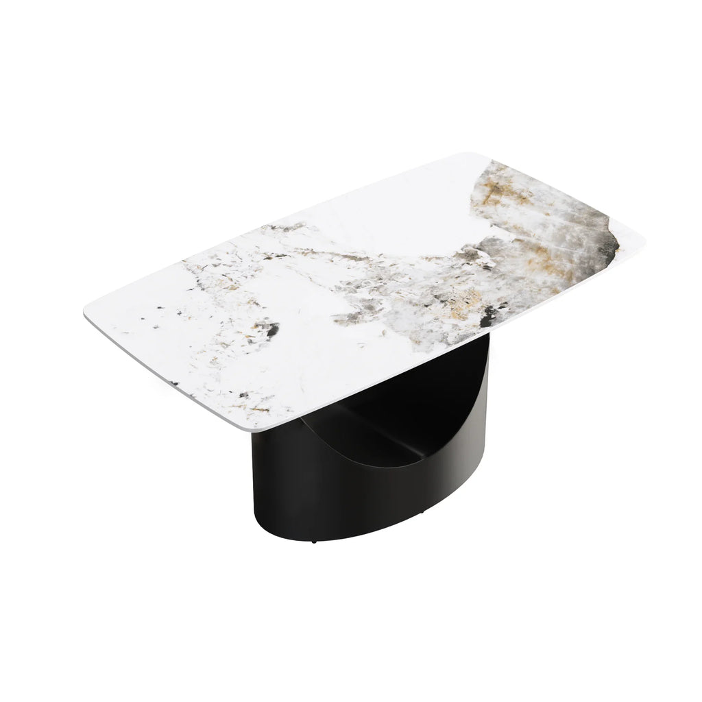 Marbella Sintered Stone Dining Table | 63" Pandora Rectangular With Curved Edge