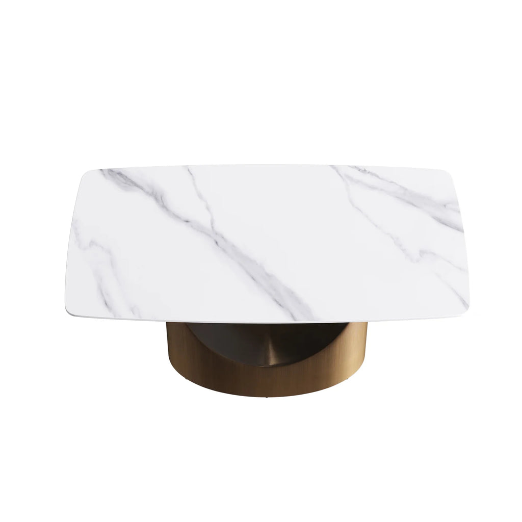 Marbella Sintered Stone Dining Table | 63" White Gloss Rectangular With Curved Edge