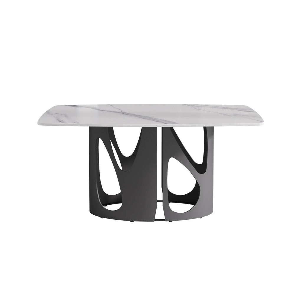 Marbella Sintered Stone Dining Table | 63" White Gloss Rectangular With Curved Edge