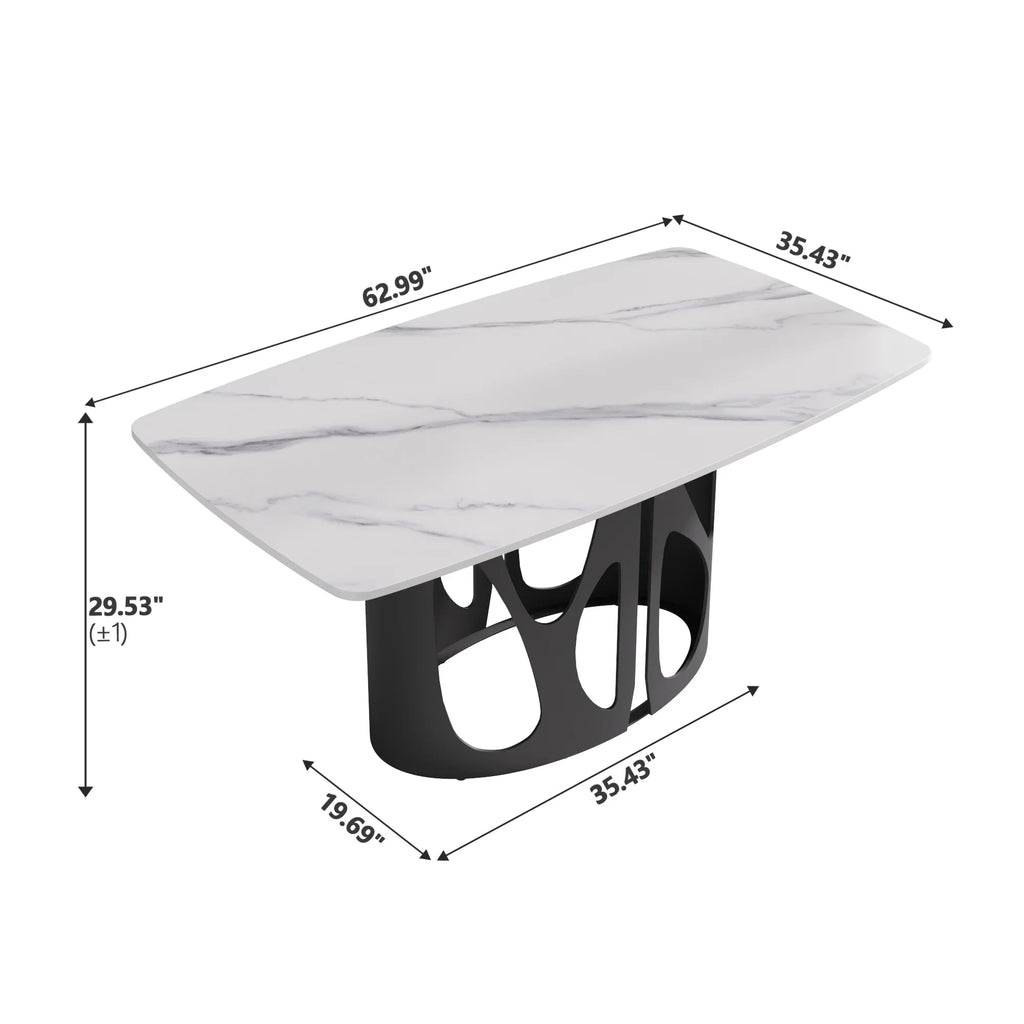 Marbella Sintered Stone Dining Table | 63" White Gloss Rectangular With Curved Edge