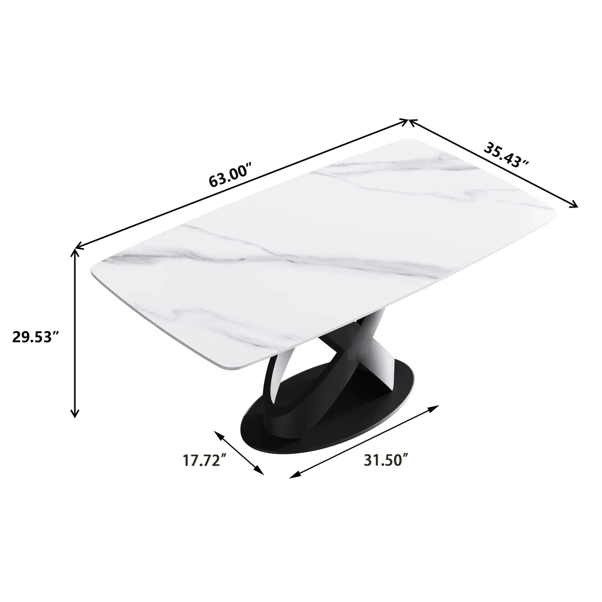 Marbella Sintered Stone Dining Table | 63" White Gloss Rectangular With Curved Edge