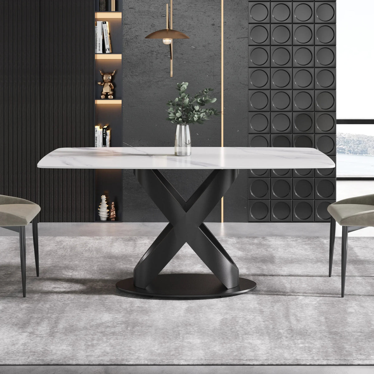 Marbella Sintered Stone Dining Table | 63" White Gloss Rectangular With Curved Edge