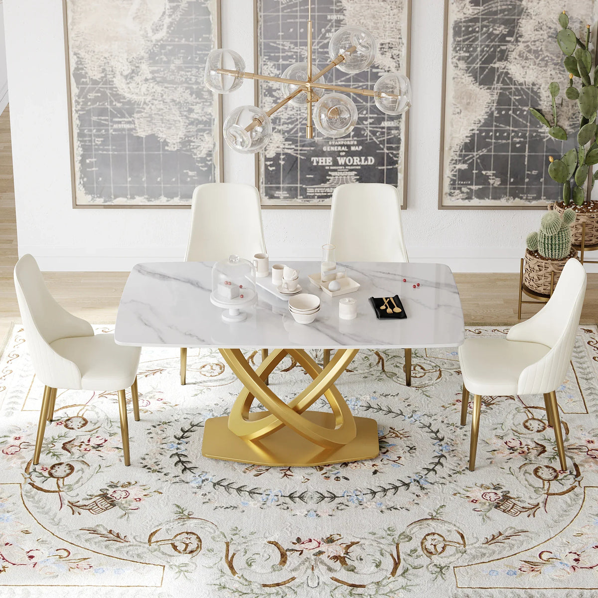 Marbella Sintered Stone Dining Table | 63" White Gloss Rectangular With Curved Edge