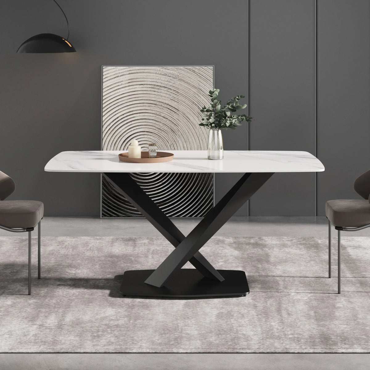 Marbella Sintered Stone Dining Table | 63" White Gloss Rectangular With Curved Edge